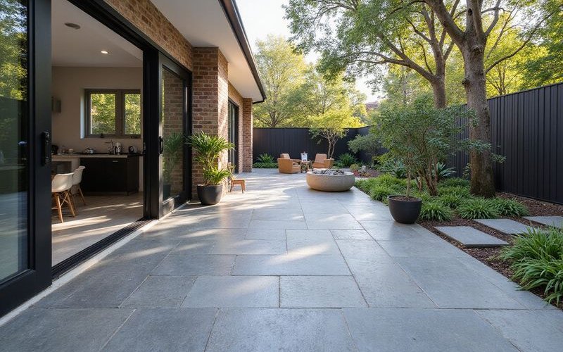 Bluestone paving in Melbourne outdoor area showing honed finish and contemporary application