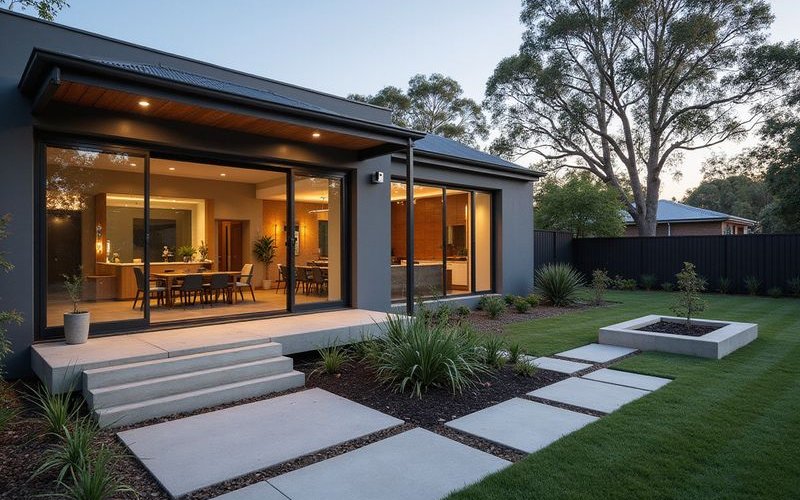 Completed landscape project handover with homeowners receiving maintenance instructions and garden care guidance