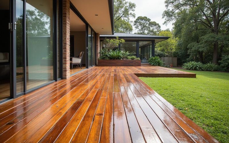 Deck cleaning process showing proper technique for Melbourne hardwood decking maintenance