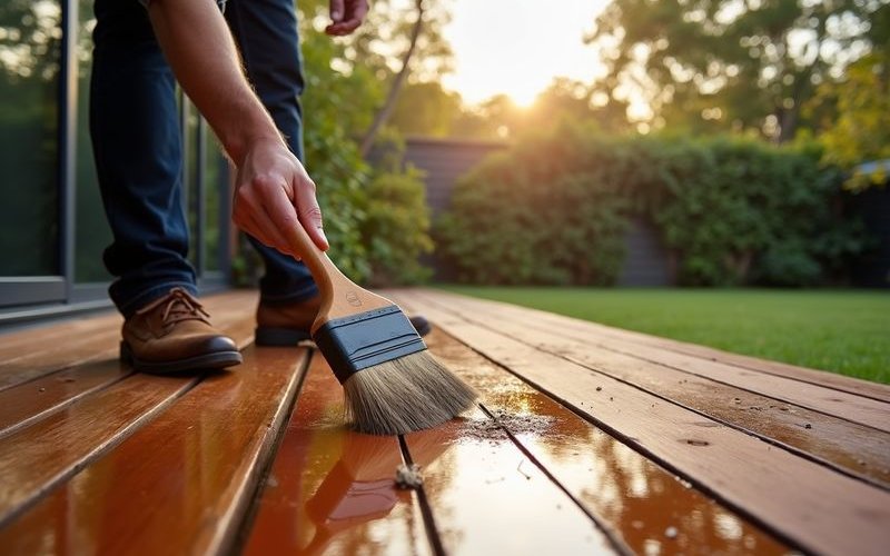Deck oiling application showing proper technique for timber deck in Melbourne garden