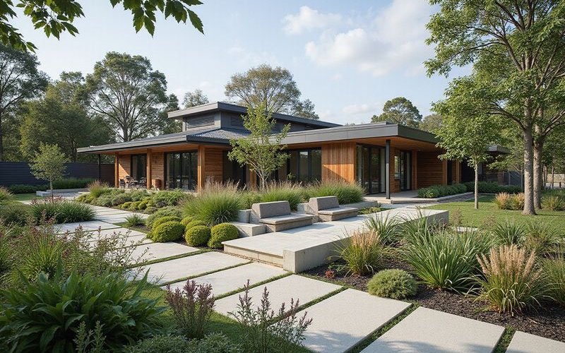 Detailed landscape concept plan showing garden layout with planting zones natural stone paving and outdoor entertaining areas