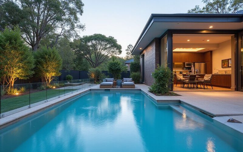 Frameless glass pool fencing in Melbourne garden showing unobstructed views and contemporary aesthetic