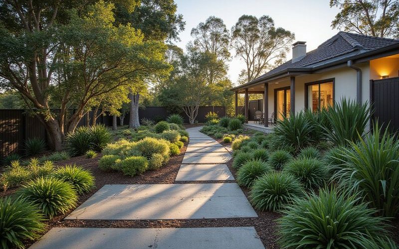 Landscape designer assessing Melbourne property during consultation evaluating slope soil conditions and existing vegetation