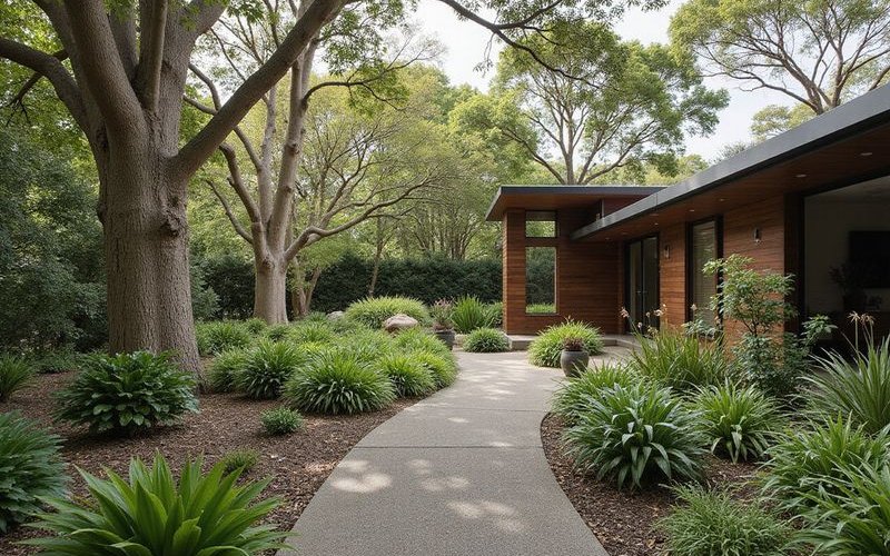 Native garden layers showing canopy trees understorey shrubs and groundcover planting in Melbourne garden