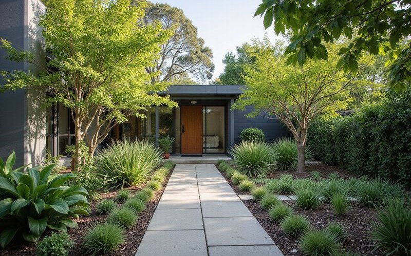 Plant selection showing various sizes from tubestock to advanced trees ready for Melbourne garden installation
