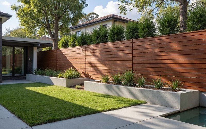 Retaining wall options for steep Melbourne blocks showing timber sleepers natural stone and rendered blockwork