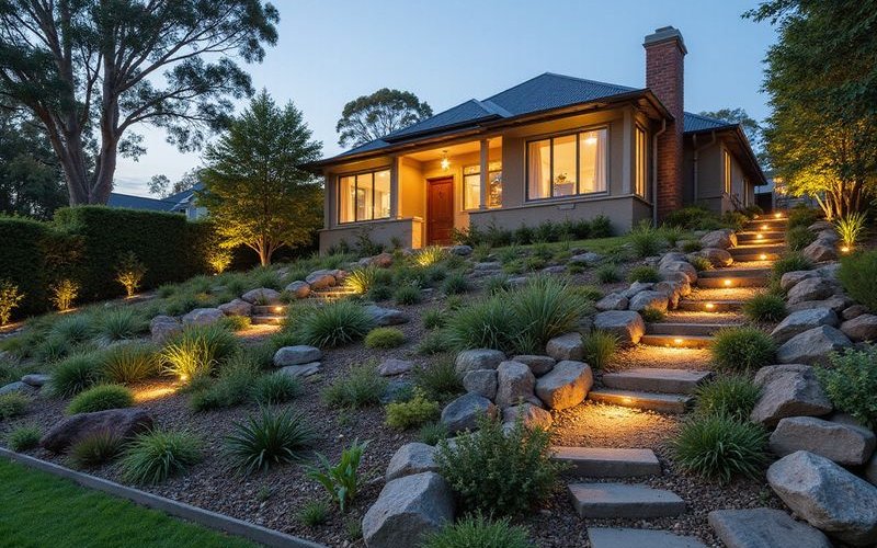 Successful council permit application for steep block landscaping showing approved plans and conditions