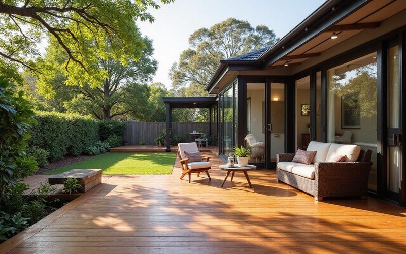 Well-maintained timber deck in Melbourne backyard showing quality hardwood with protective oil finish